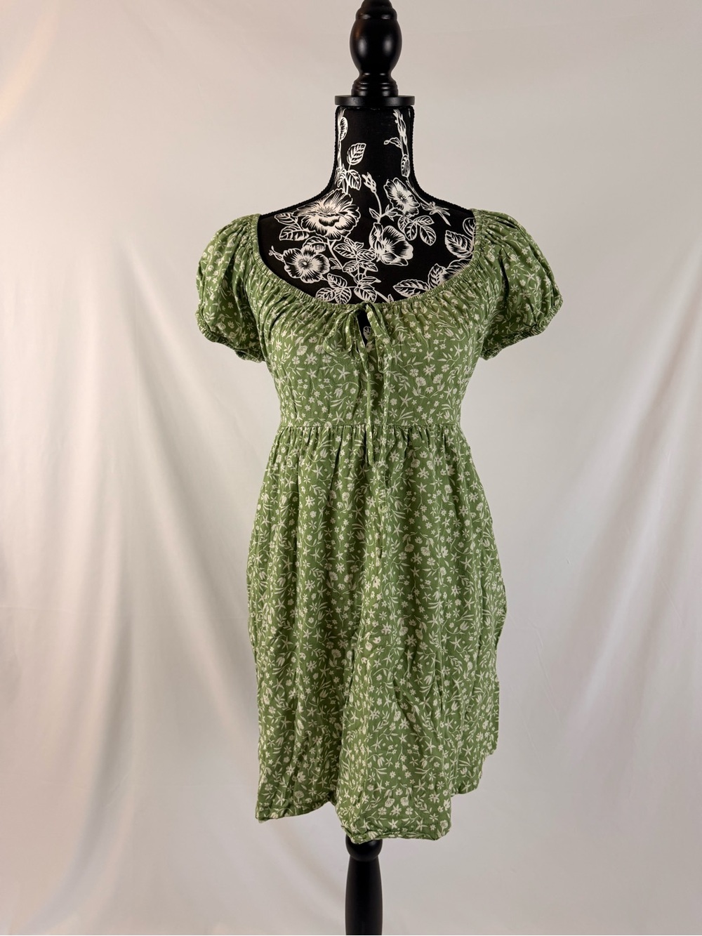 Target Green Floral Mini Dress with Puff Sleeves